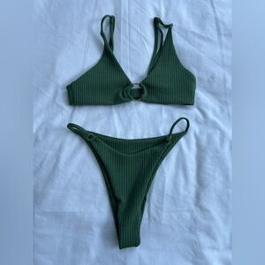 Dark Green Textured Bikini Set